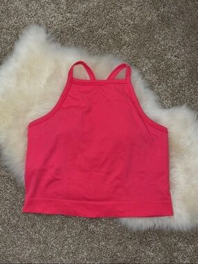 All in Motion Women’s Seamless Rib Cropped High Neck Tank Top Coral Pink Size XL